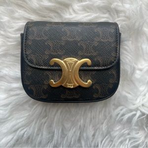 CELINE MINI CLAUDE IN TRIOMPHE CANVAS AND CALFSKIN TAN - OFFERS WELCOME